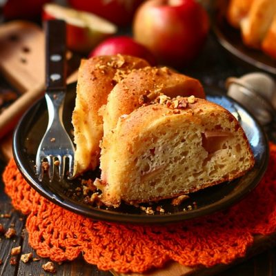 Готовая шарлотка с яблоками и творогом