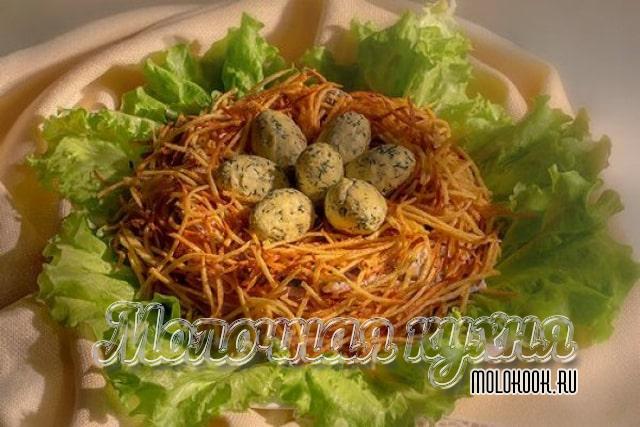 Рецепт с жареными грибами, курицей и ветчиной