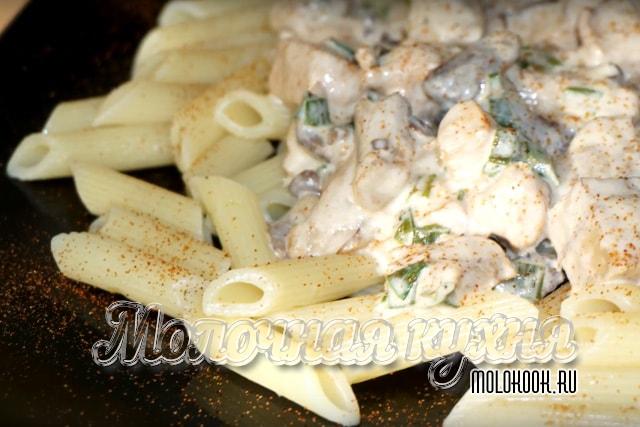 Рецепт жареной курицы с грибами и сливками