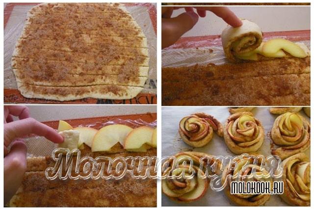 Слойки с корицей и яблоками в виде розочек