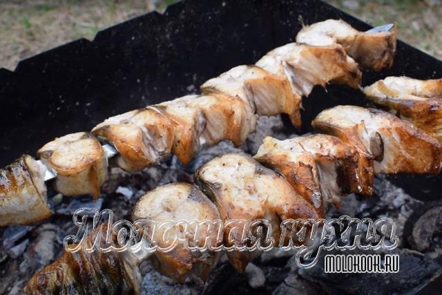 Шашлык из кусочков скумбрии