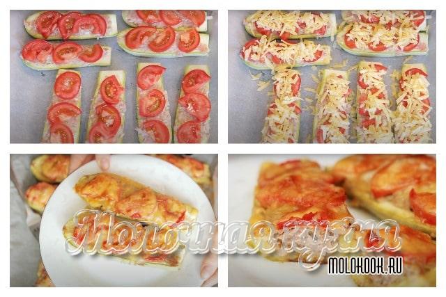 Посыпка сыром и запекание лодочек в духовке