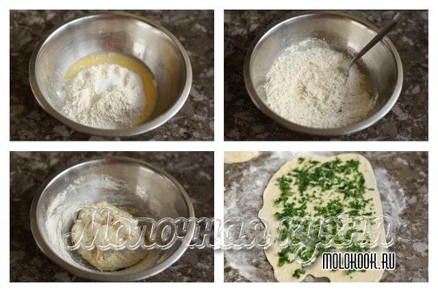 Приготовить тесто и начинку для лепешек