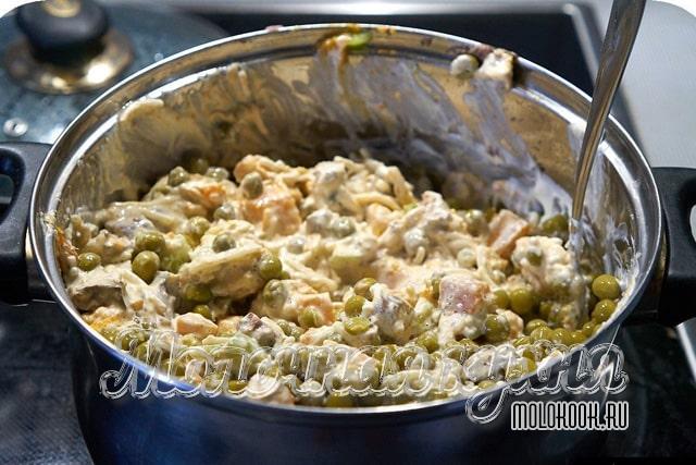 Рецепт с куриной печенью, тыквой и горошком