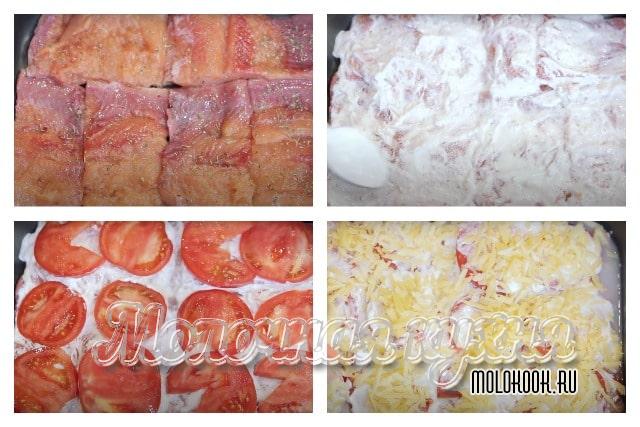 Выложить продукты на противень