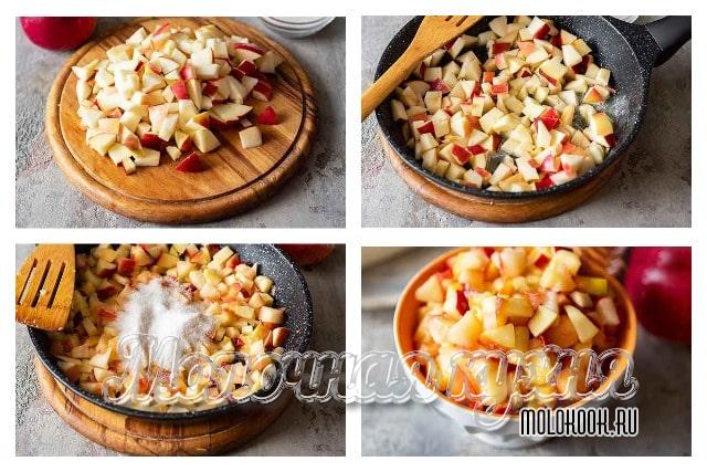 Протушить яблоки с сахаром и орехами